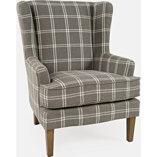 Lacroix Accent Chair in Graphite Gray Plaid Fabric & Wood